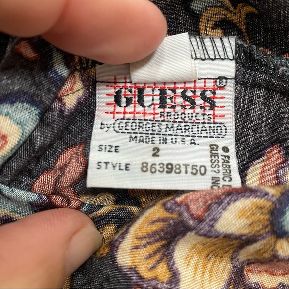 Vintage 80s Guess Marciano Black Floral Patterned Top Shirt Baggy Oversized - Picture 6 of 6